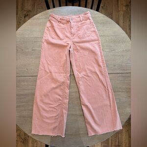 OAT NEW YORK jeans wide leg high waist denim raw hem tan coral/pink size 4 or 27